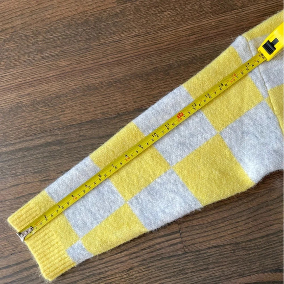 Zara Alpaca Wool Blend Boxy Button Front V Neck Cardigan Sweater Yellow Checked - Picture 8 of 12